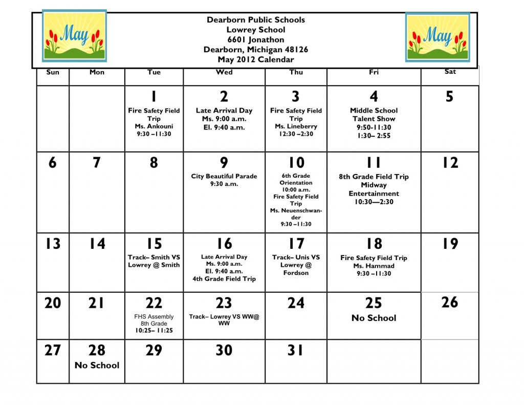 May Calendar Lowrey School